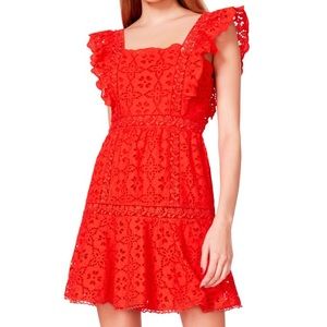 Betsy Johnson orange/red broderie anglaise dress